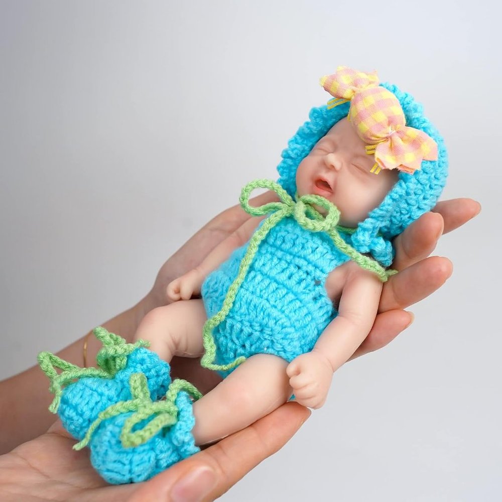7" Girl Blue Mini Reborn Doll Kit Eva Micro Preemie Full Body Silicone Baby Doll